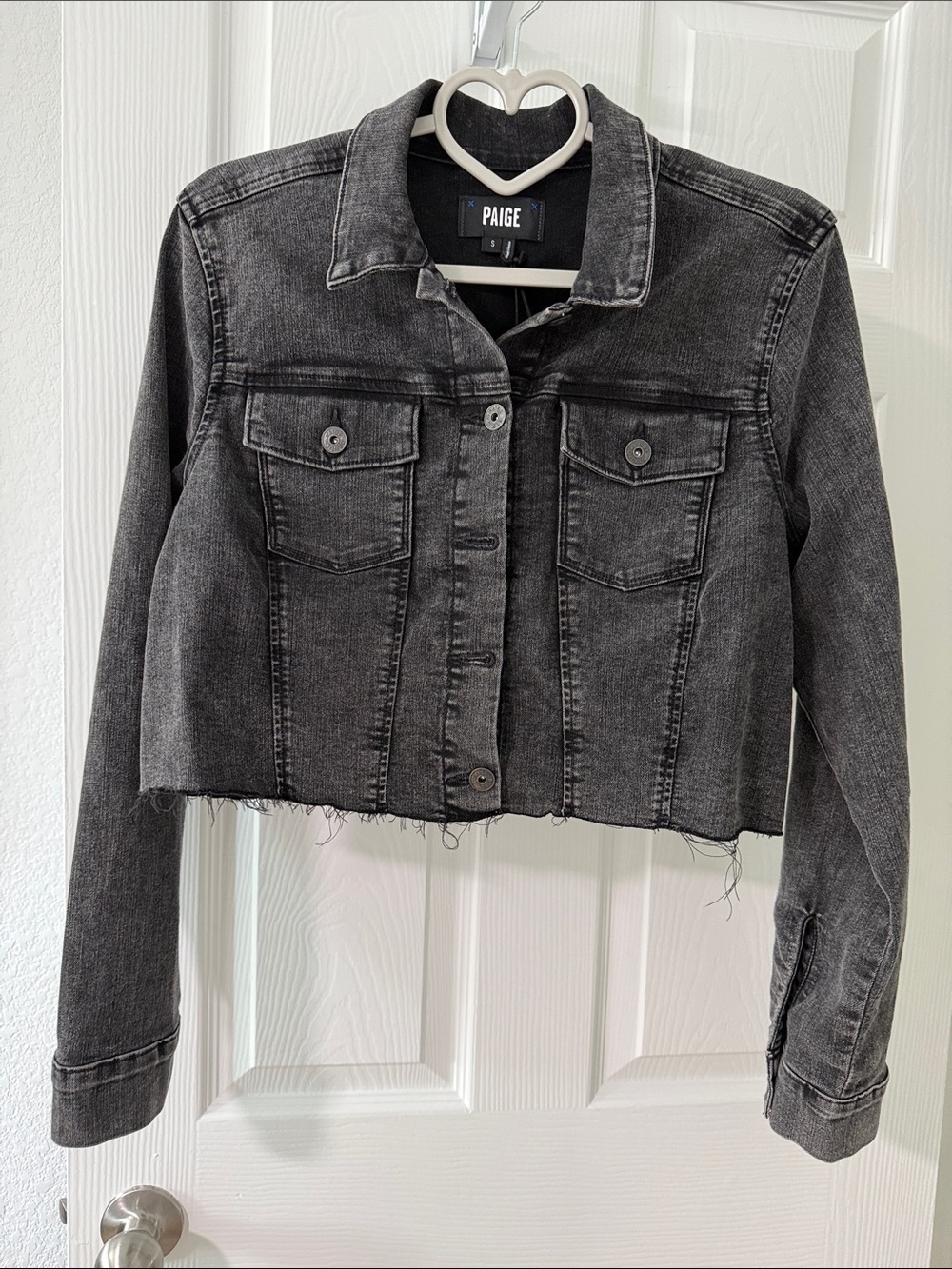 PAIGE Black Washed Cropped Denim Jacket